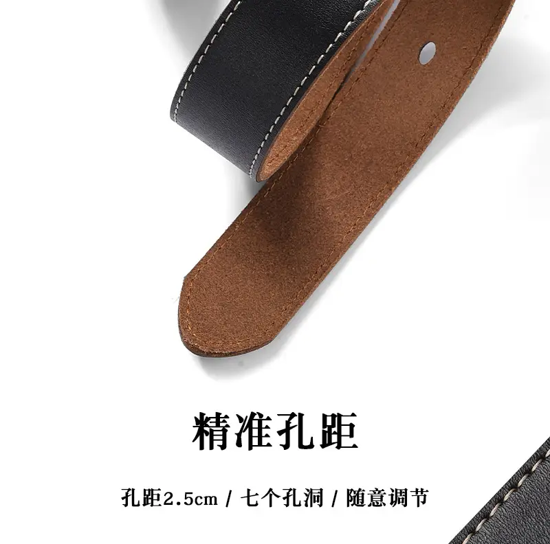 Men's Black Genuine Leather Belt with Gold Buckle β feature 5