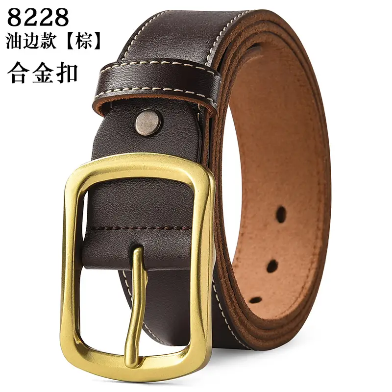 Men's Black Genuine Leather Belt with Gold Buckle - Image 2