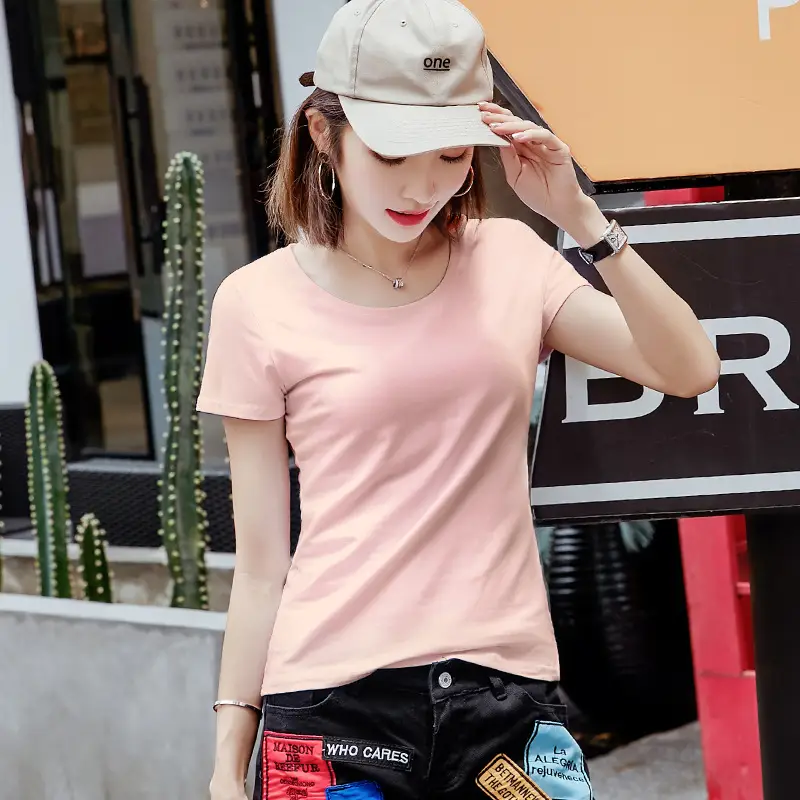 Pure Cotton Women's Orange Round Neck T-Shirt - Image 6