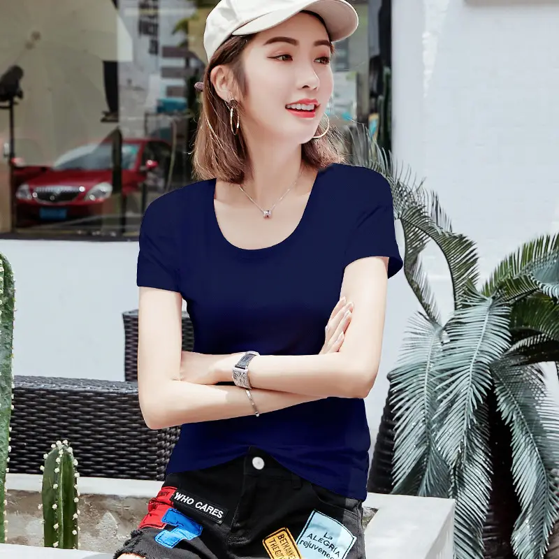 Pure Cotton Women's Orange Round Neck T-Shirt - Image 9