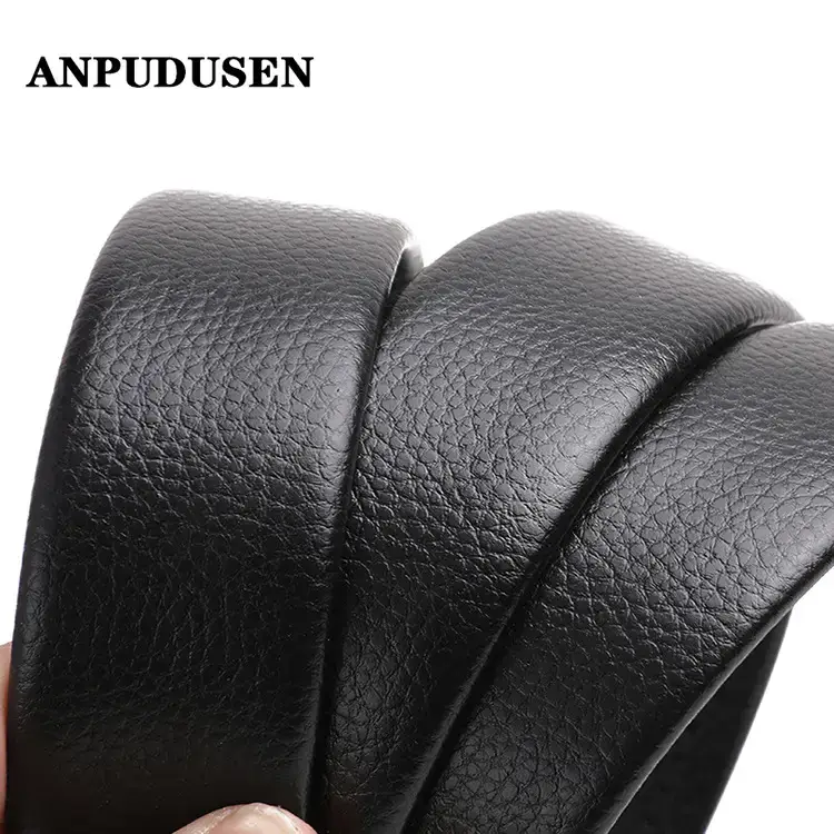 Men's Black Automatic Buckle Belt Lychee Pattern