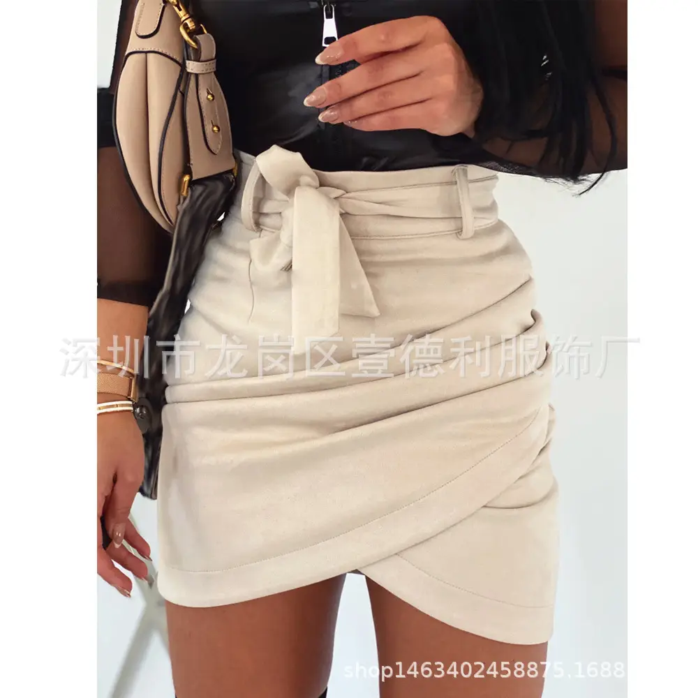 Women Velvet Hip Skirt Beige Irregular Cut - Image 5