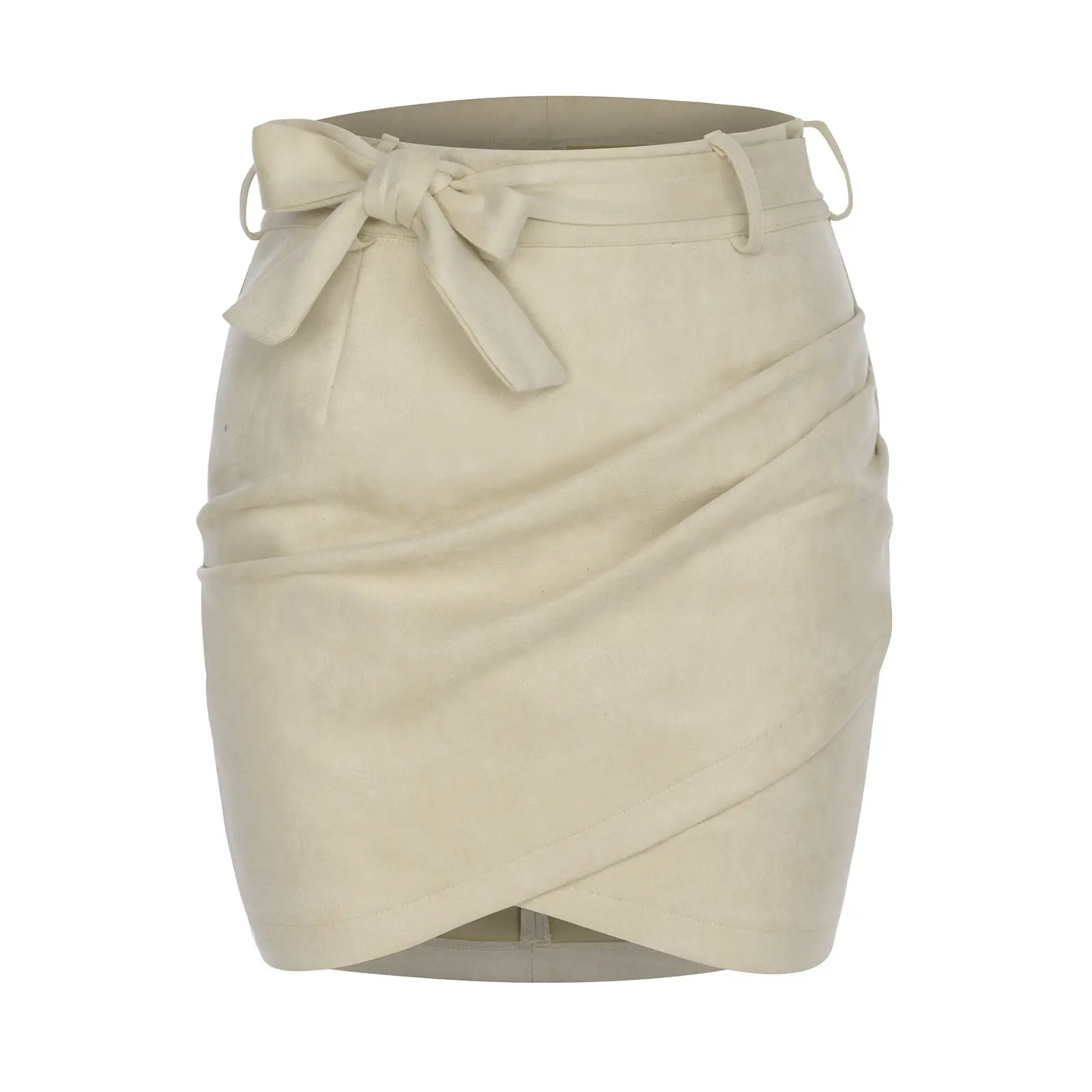 Women Velvet Hip Skirt Beige Irregular Cut - Image 2