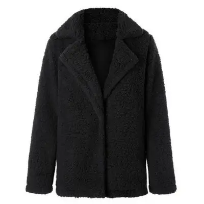 2019 Winter Plush Lapel Coat Black Long Sleeve - Image 2