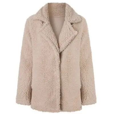2019 Winter Plush Lapel Coat Black Long Sleeve - Image 3
