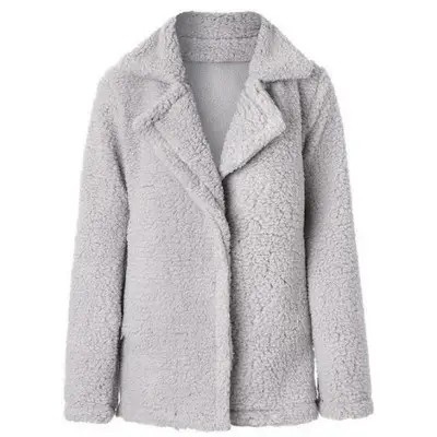2019 Winter Plush Lapel Coat Black Long Sleeve - Image 4