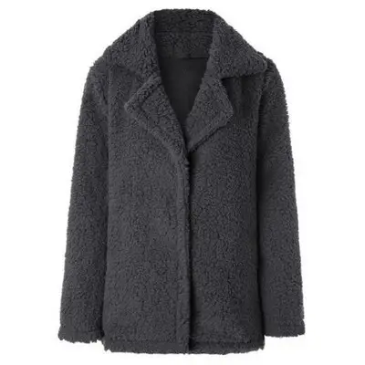 2019 Winter Plush Lapel Coat Black Long Sleeve - Image 5