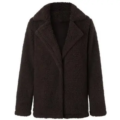 2019 Winter Plush Lapel Coat Black Long Sleeve - Image 6