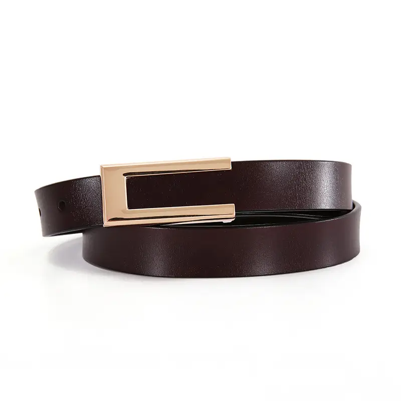 Women's Brown Leather Belt with Gold Buckle - Image 9