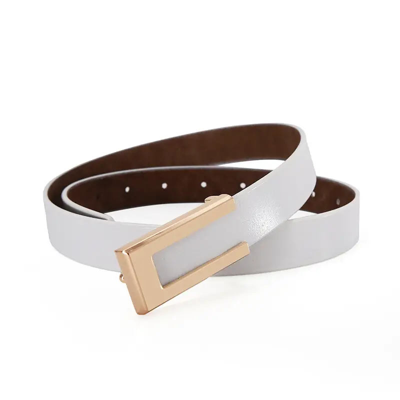 Women's Brown Leather Belt with Gold Buckle - Image 3