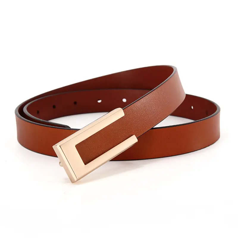Women's Brown Leather Belt with Gold Buckle - Image 4