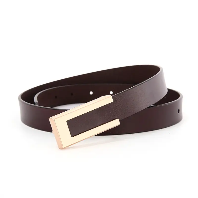 Women's Brown Leather Belt with Gold Buckle - Image 5