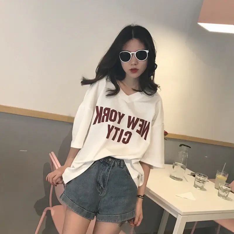 2025 Women V-Neck Letter Print T-Shirt Shorts Set - Image 4