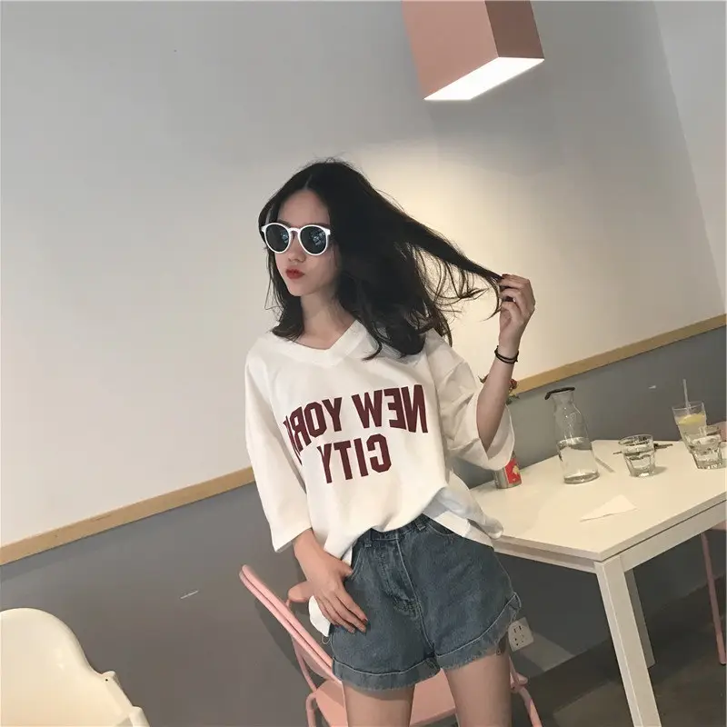 2025 Women V-Neck Letter Print T-Shirt Shorts Set — feature 11