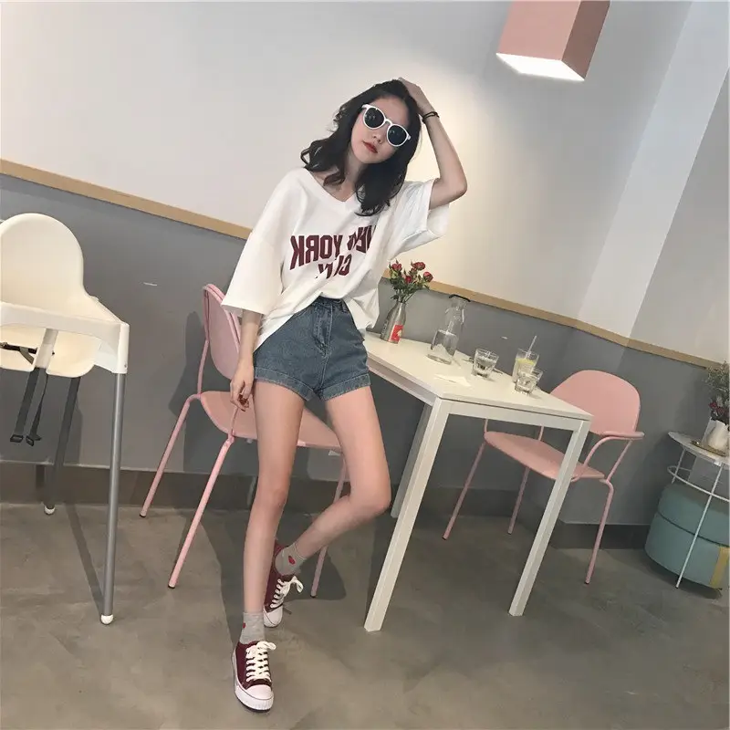 2025 Women V-Neck Letter Print T-Shirt Shorts Set — feature 12