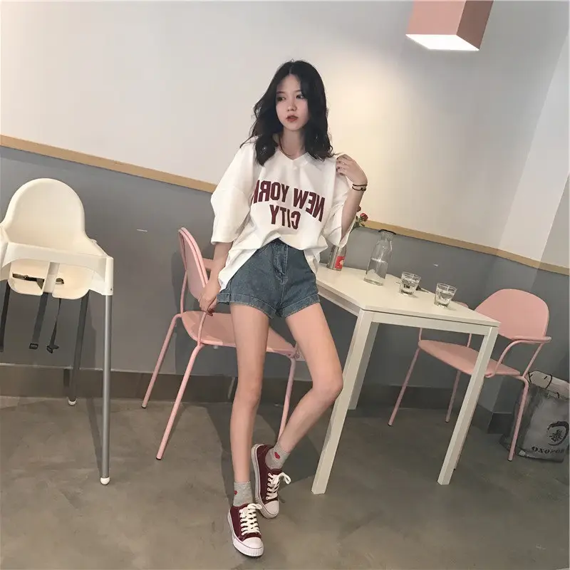 2025 Women V-Neck Letter Print T-Shirt Shorts Set — feature 6