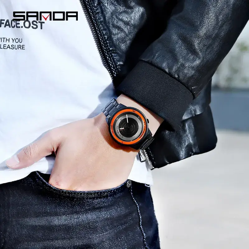 Sanda Men's Black Red Quartz Watch with 120 Hours Display - Image 6
