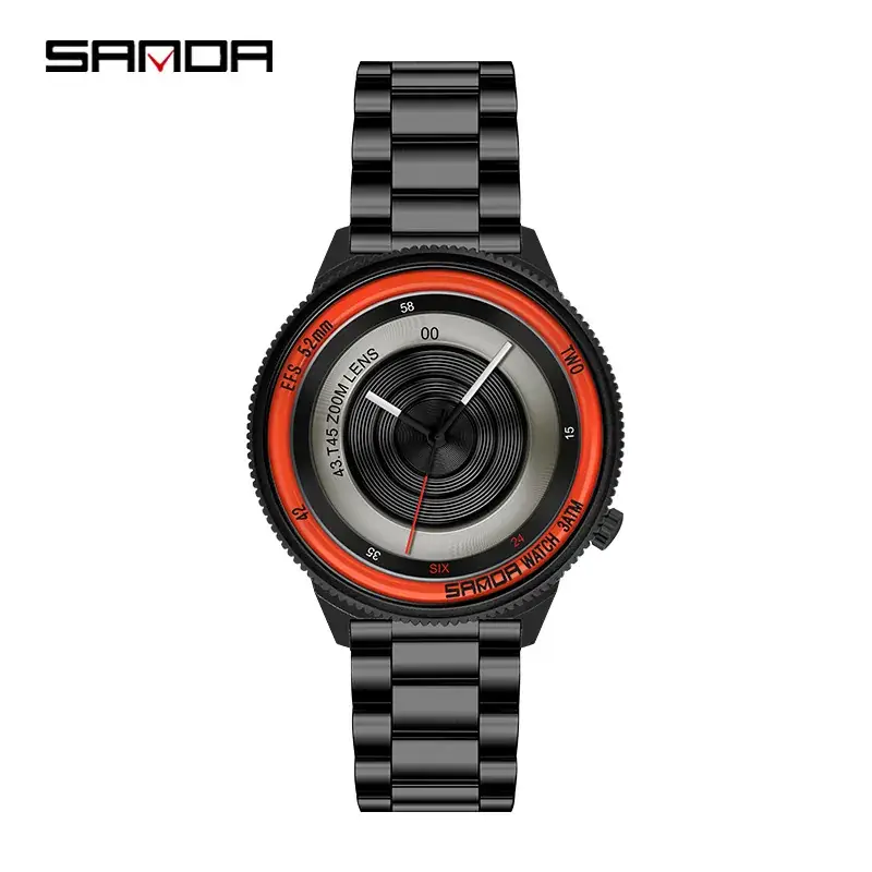 Sanda Men's Black Red Quartz Watch with 120 Hours Display - Image 2
