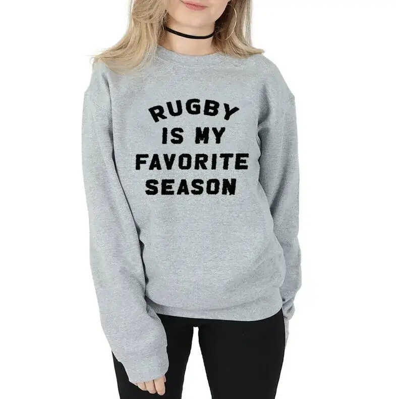 Pink Rugby Print Crewneck Sweatshirt for Women