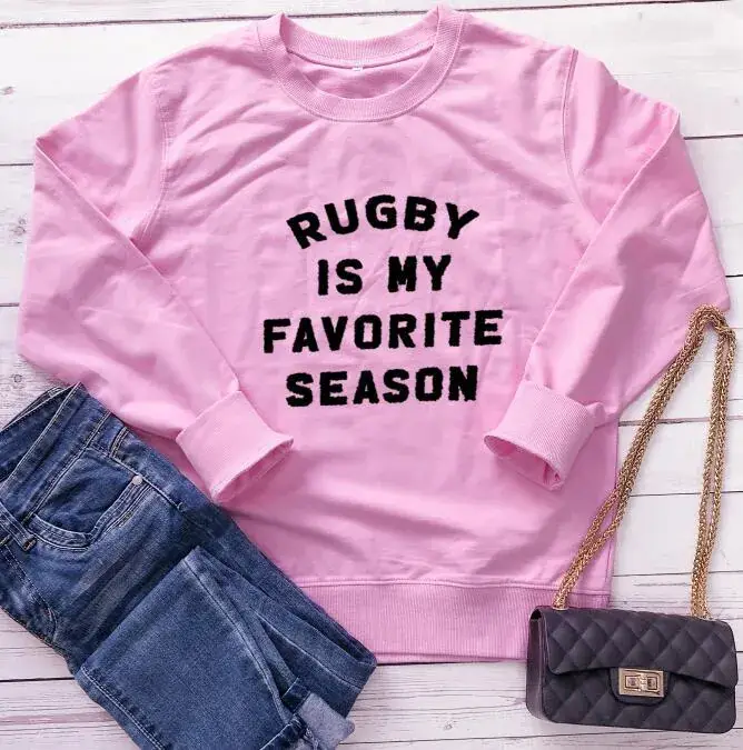 Pink Rugby Print Crewneck Sweatshirt for Women