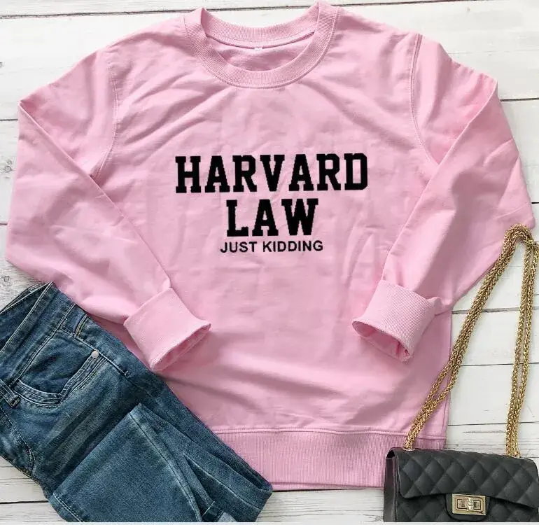 Pink Harvard Law Just Kidding Round Neck Sweater - Image 5