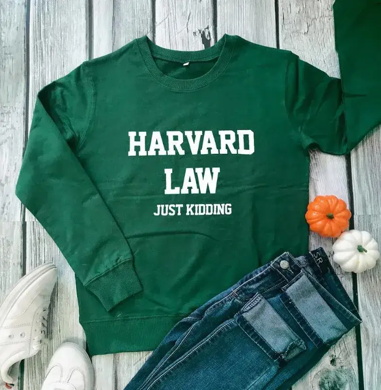 Pink Harvard Law Just Kidding Round Neck Sweater - Image 7