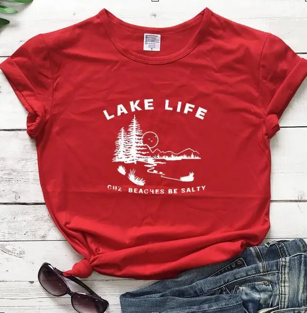 Women's Black Lake Life Tee with Beach Design - Image 3