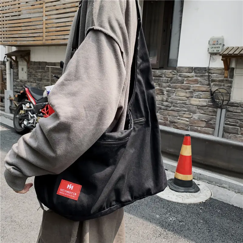 Men Black Crossbody Bag Set with Cap Hat - Image 2