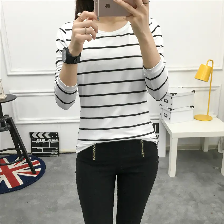 Women Striped Long Sleeve T-Shirt 2025 Autumn — feature 14