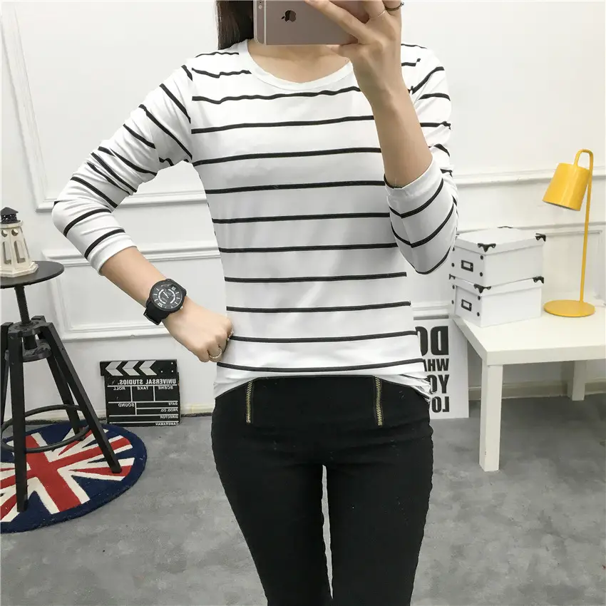 Women Striped Long Sleeve T-Shirt 2025 Autumn — feature 15