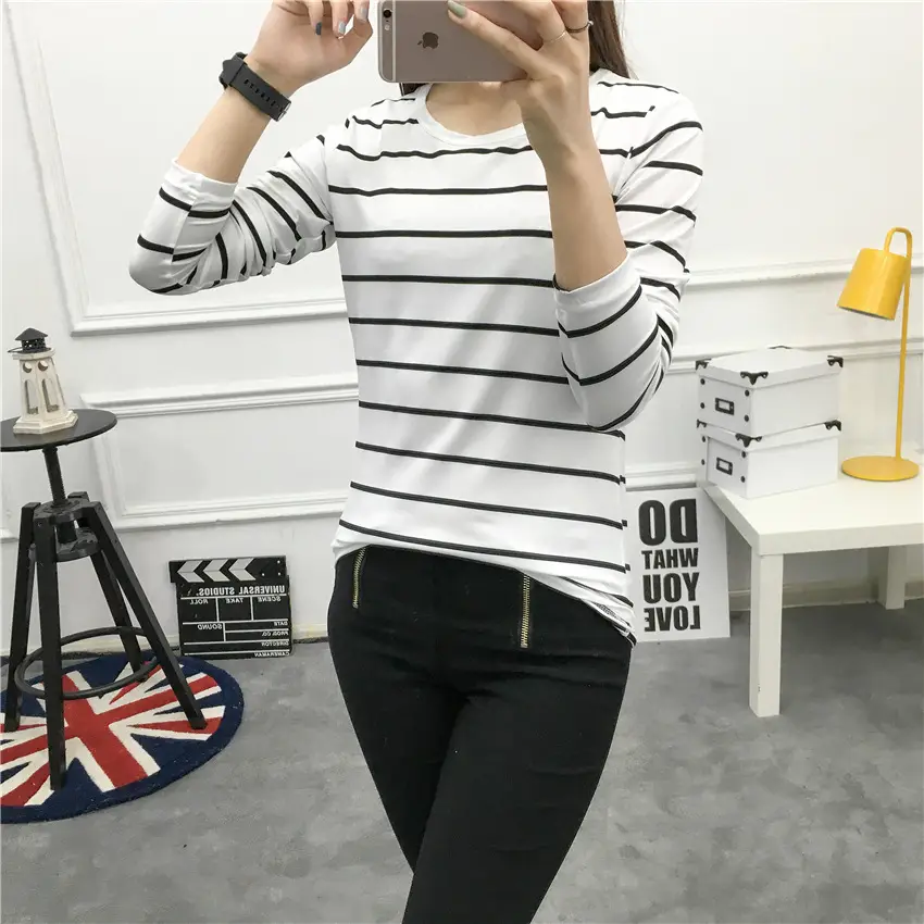 Women Striped Long Sleeve T-Shirt 2025 Autumn — feature 16