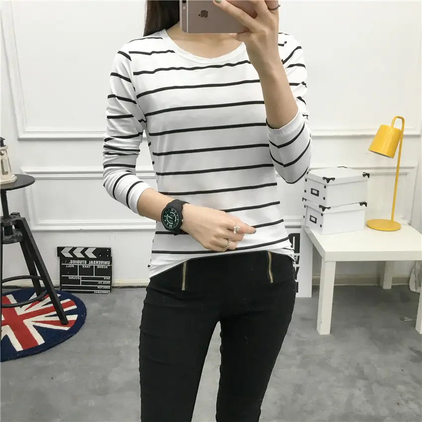 Women Striped Long Sleeve T-Shirt 2025 Autumn — feature 17