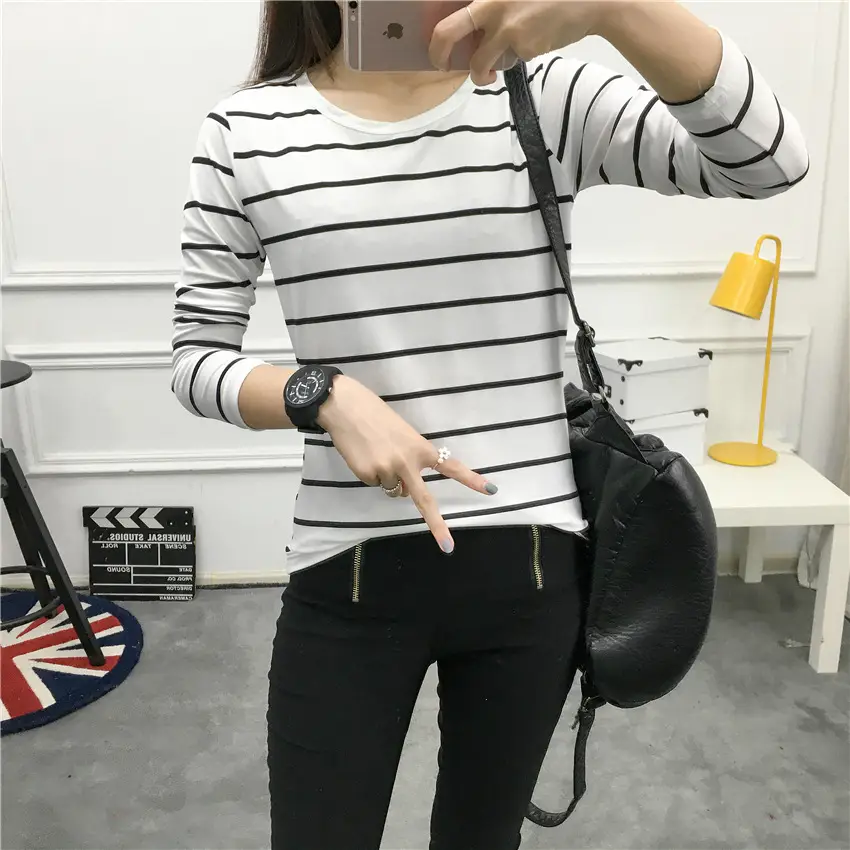 Women Striped Long Sleeve T-Shirt 2025 Autumn — feature 21