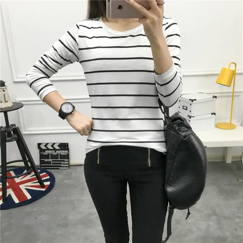 Women Striped Long Sleeve T-Shirt 2025 Autumn — feature 22