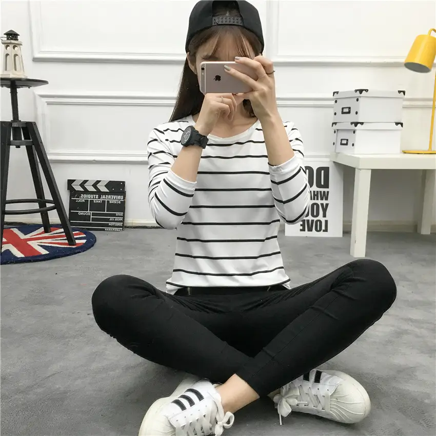 Women Striped Long Sleeve T-Shirt 2025 Autumn — feature 32