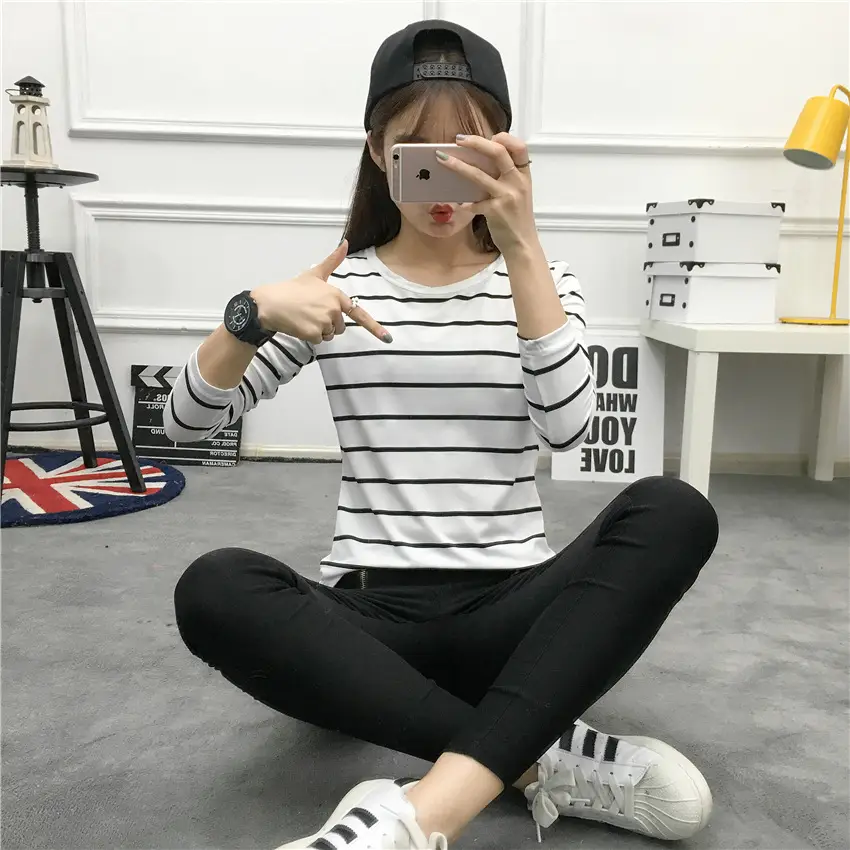 Women Striped Long Sleeve T-Shirt 2025 Autumn — feature 33
