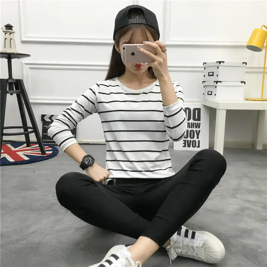 Women Striped Long Sleeve T-Shirt 2025 Autumn — feature 34