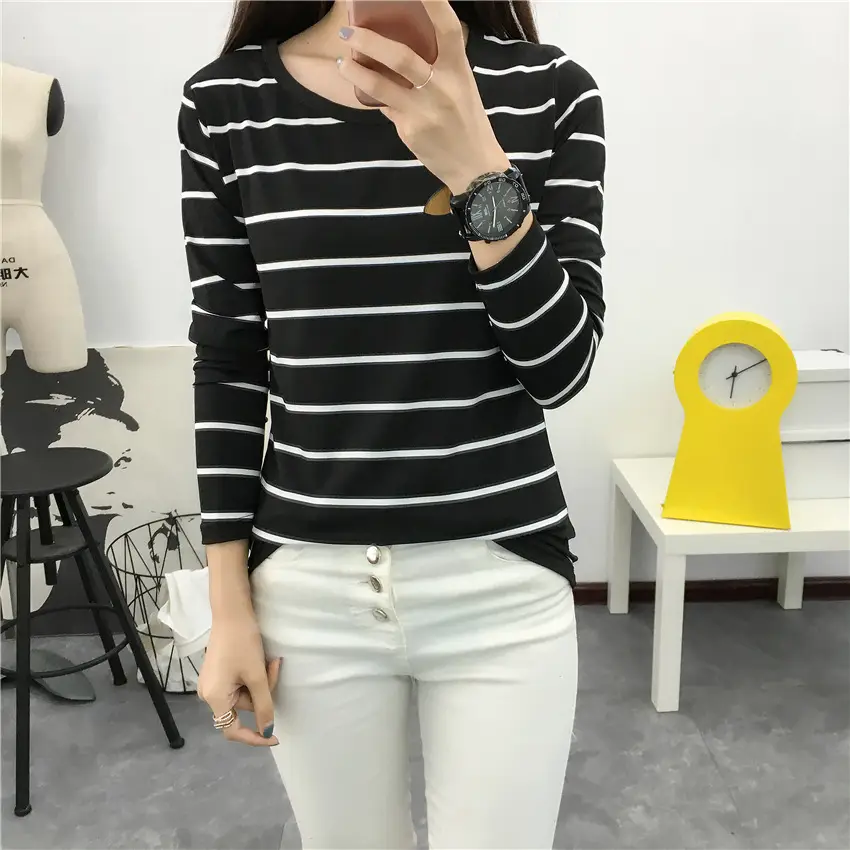 Women Striped Long Sleeve T-Shirt 2025 Autumn — feature 43