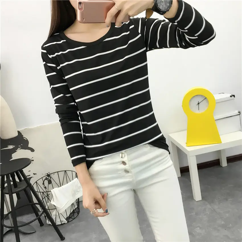 Women Striped Long Sleeve T-Shirt 2025 Autumn — feature 44