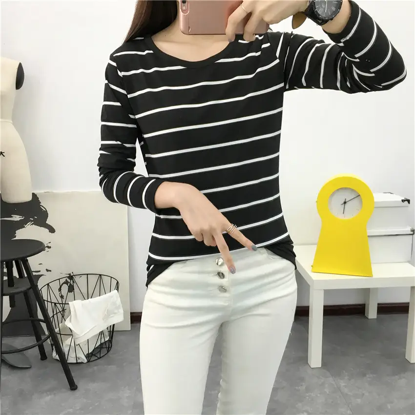 Women Striped Long Sleeve T-Shirt 2025 Autumn — feature 45