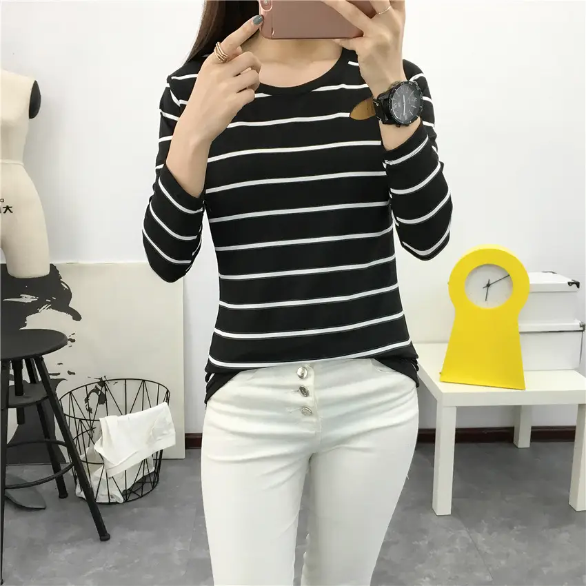 Women Striped Long Sleeve T-Shirt 2025 Autumn — feature 46