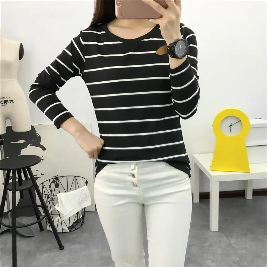 Women Striped Long Sleeve T-Shirt 2025 Autumn — feature 47