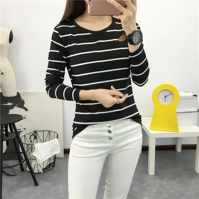 Women Striped Long Sleeve T-Shirt 2025 Autumn — feature 48