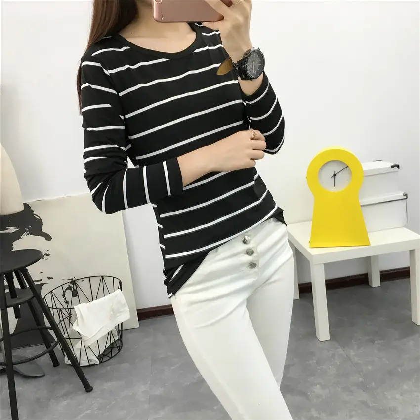 Women Striped Long Sleeve T-Shirt 2025 Autumn — feature 49