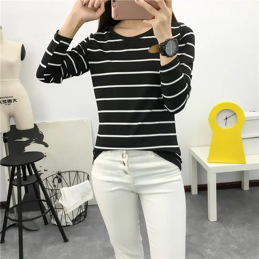 Women Striped Long Sleeve T-Shirt 2025 Autumn — feature 50