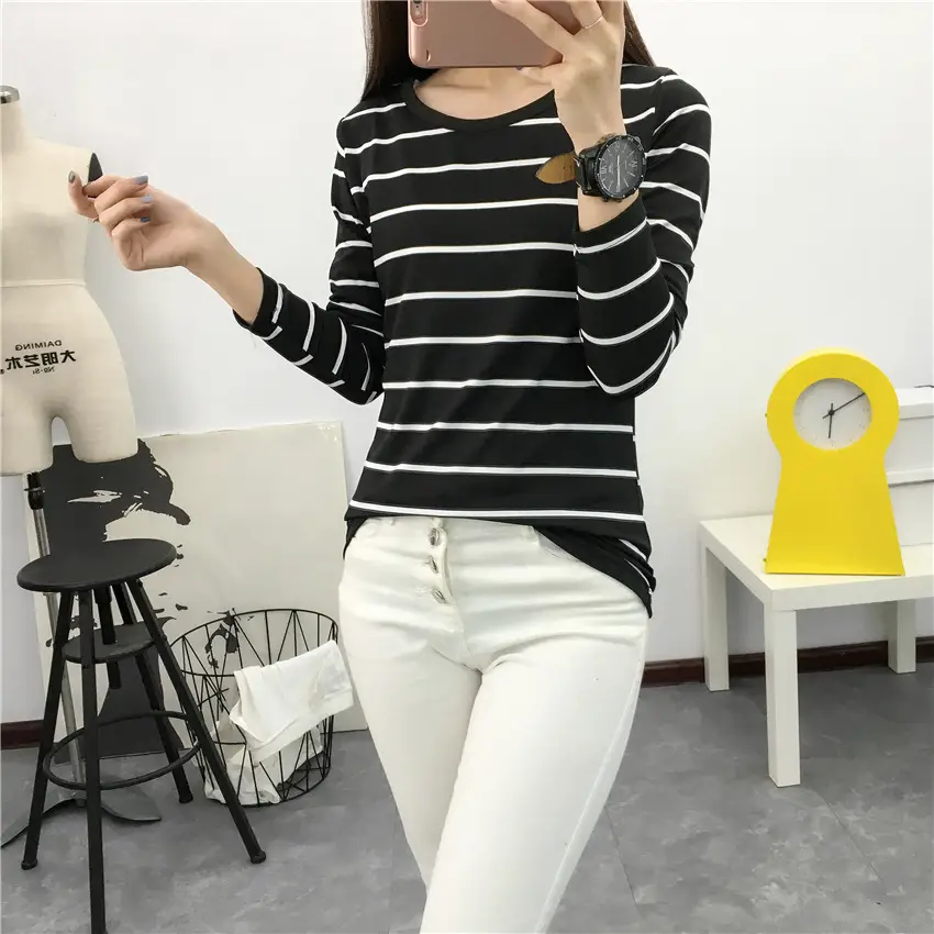 Women Striped Long Sleeve T-Shirt 2025 Autumn — feature 51