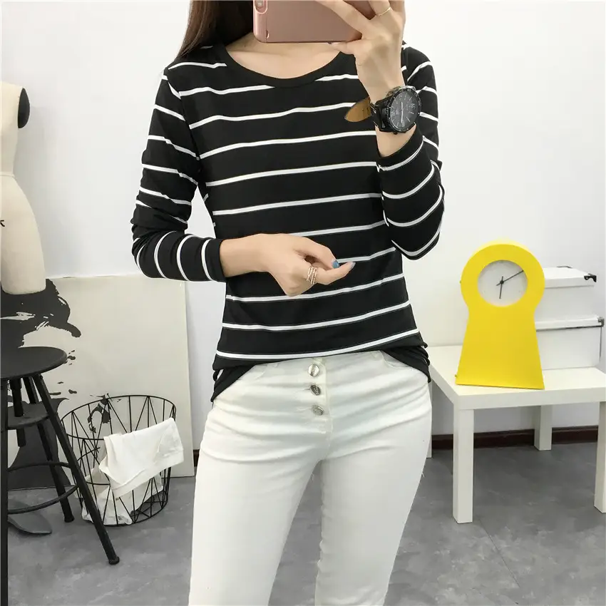 Women Striped Long Sleeve T-Shirt 2025 Autumn — feature 52