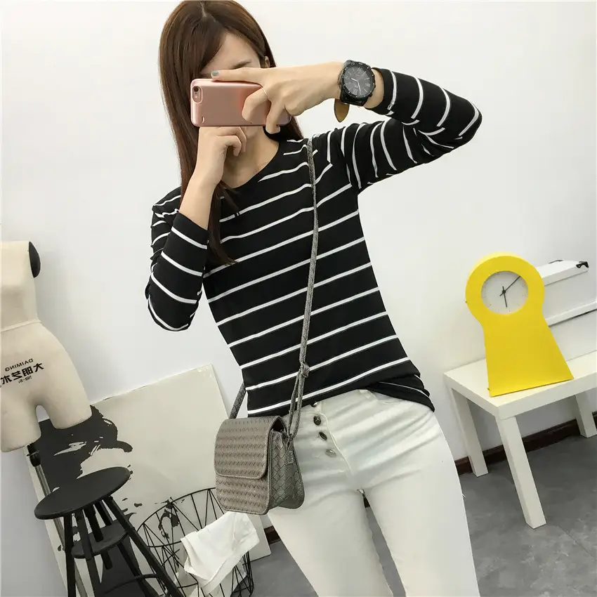 Women Striped Long Sleeve T-Shirt 2025 Autumn — feature 53