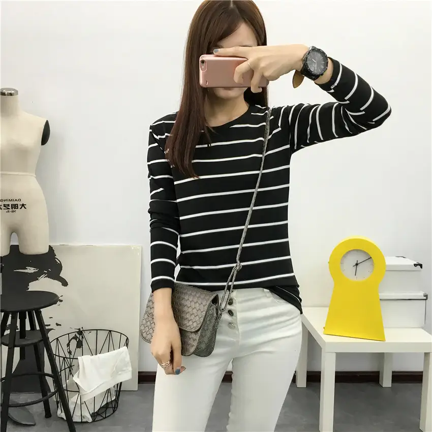 Women Striped Long Sleeve T-Shirt 2025 Autumn — feature 54