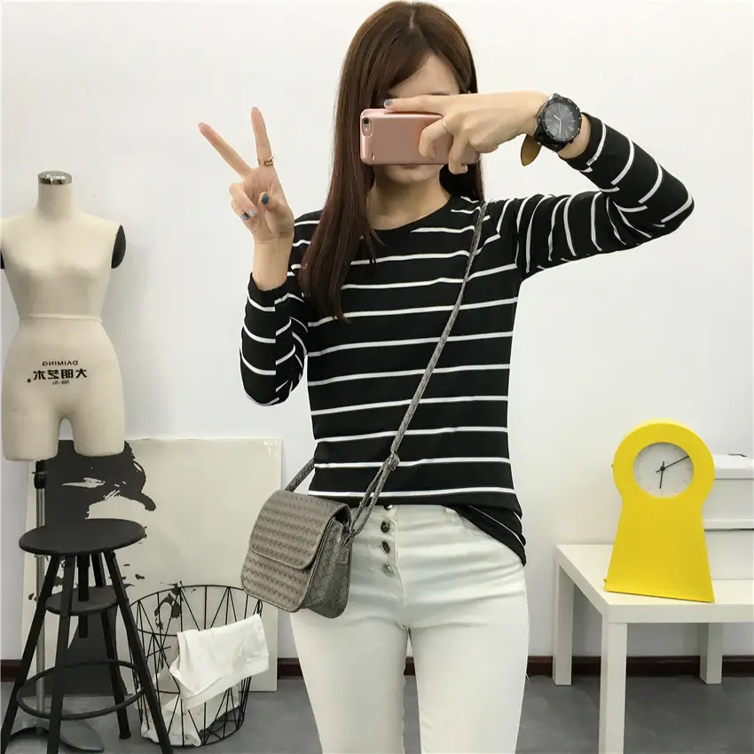 Women Striped Long Sleeve T-Shirt 2025 Autumn — feature 55